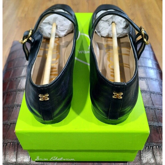 Sam Edelman Michaela Mary Jane Black Leather Flats Gold Buckle Size 8.5 XLNT - Picture 5 of 11